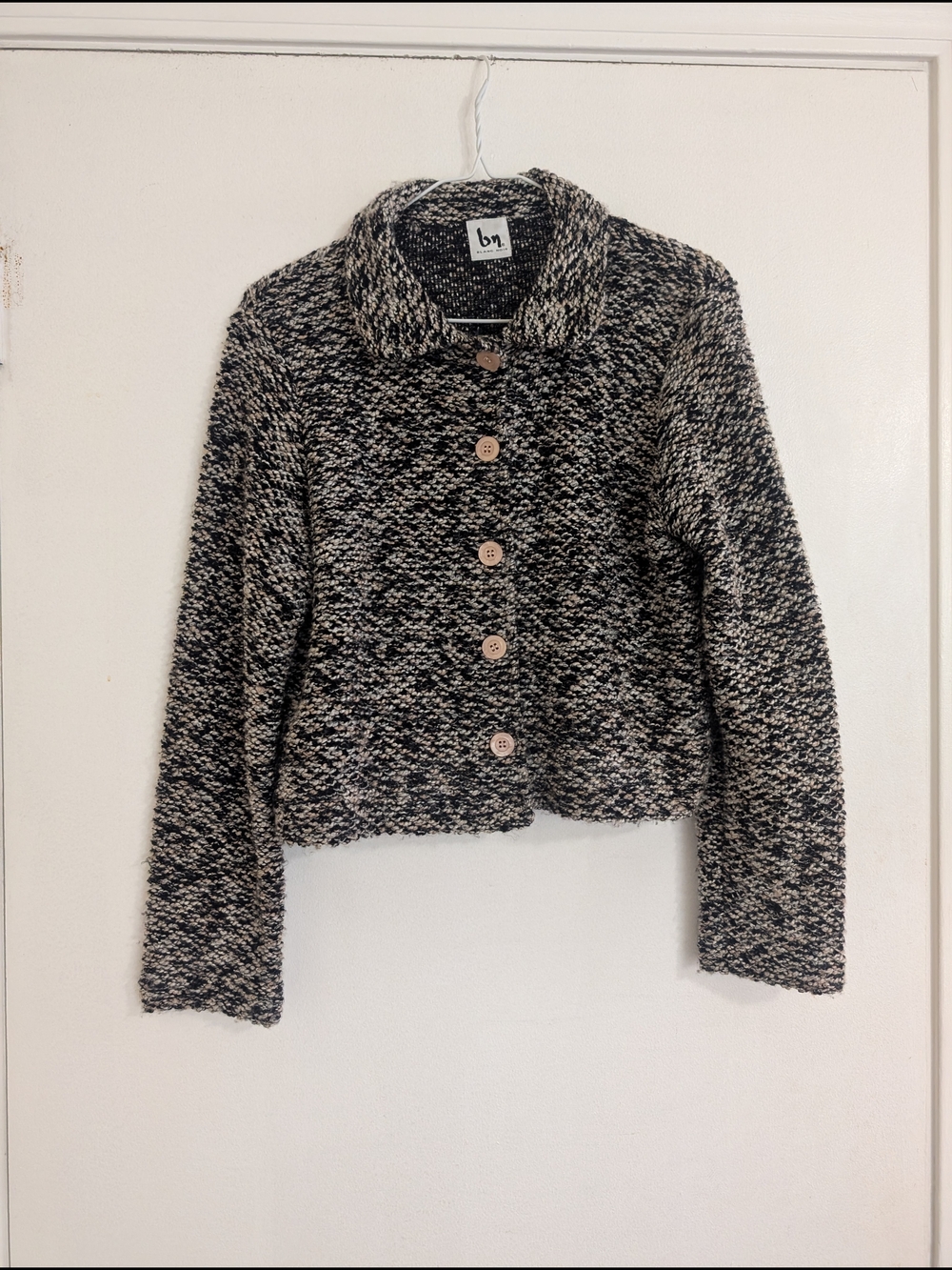 blanc noir Black & Cream Marled Knit Button Jacket